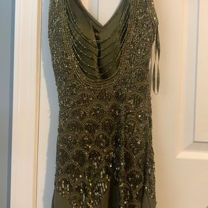 Vintage Sue Wong Women's Brown Beaded Sleeveless Silk Dress